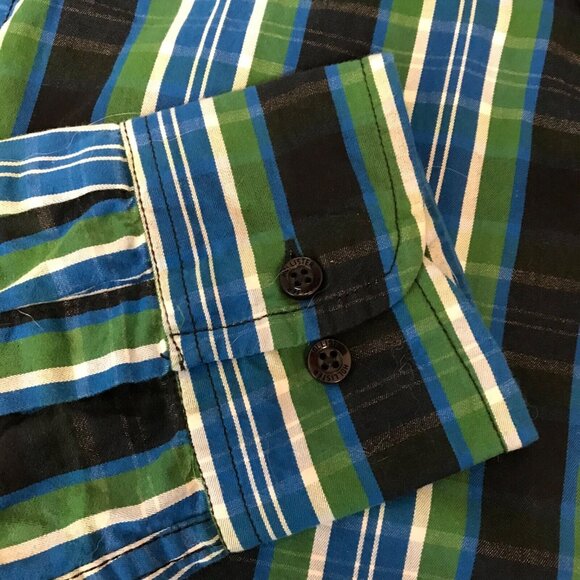 Hollister Long Sleeve Shirt M XXL Green Blue Plaid Cotton Button-Up Pocket Logo - Picture 5 of 10